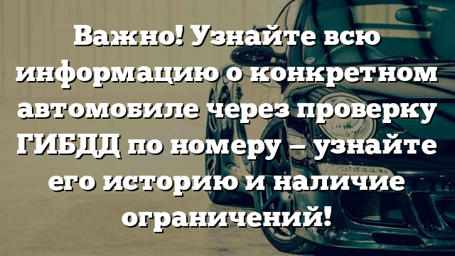 Важно! Узнайте всю информацию о конкретном автомобиле через проверку ГИБДД по номеру — узнайте его историю и наличие ограничений!