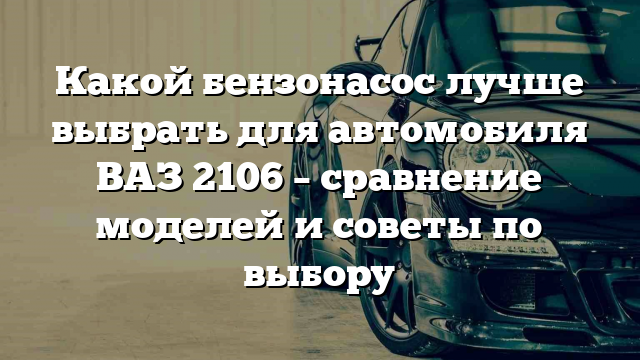 Какой бензонасос лучше выбрать для автомобиля ВАЗ 2106 – сравнение моделей и советы по выбору