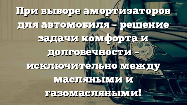 При выборе амортизаторов для автомобиля – решение задачи комфорта и долговечности – исключительно между масляными и газомасляными!