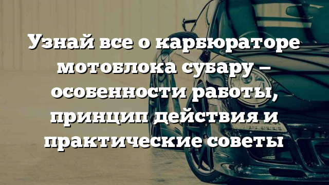 Узнай все о карбюраторе мотоблока субару — особенности работы, принцип действия и практические советы