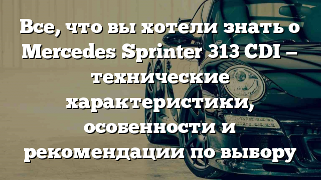 Все, что вы хотели знать о Mercedes Sprinter 313 CDI — технические характеристики, особенности и рекомендации по выбору