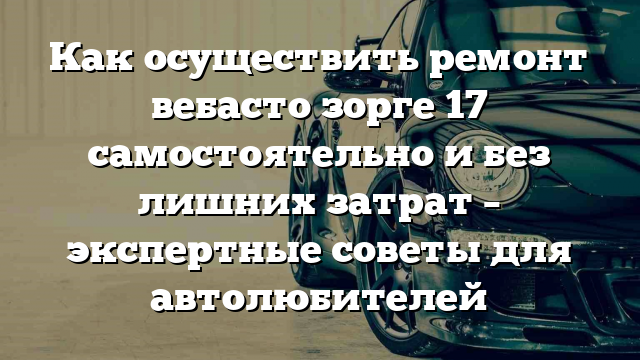 Как осуществить ремонт вебасто зорге 17 самостоятельно и без лишних затрат – экспертные советы для автолюбителей